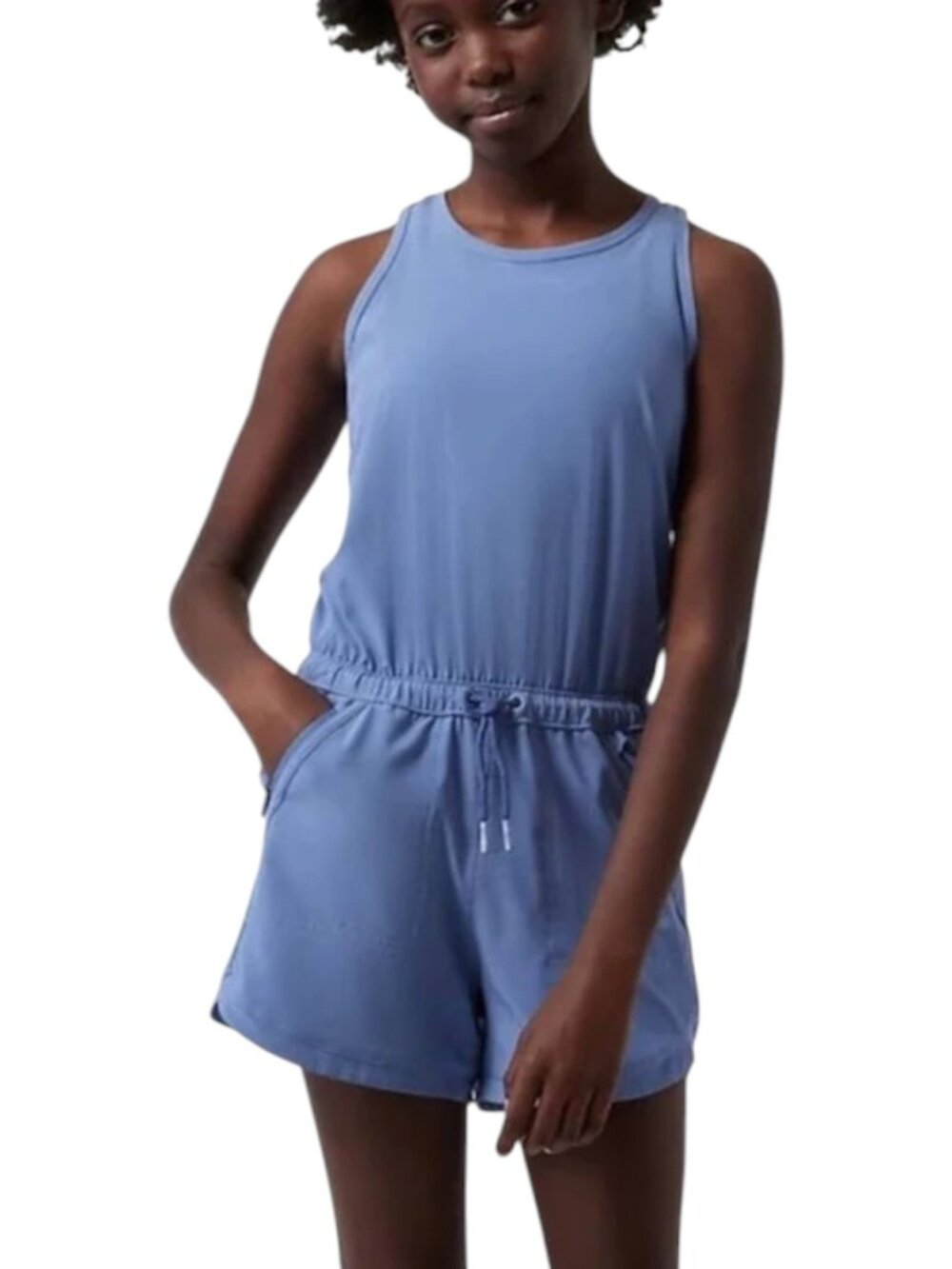 Athleta Girl Blue Sleeveless‎ Drawstring Waist Romper Jumpsuit Shorts Medium